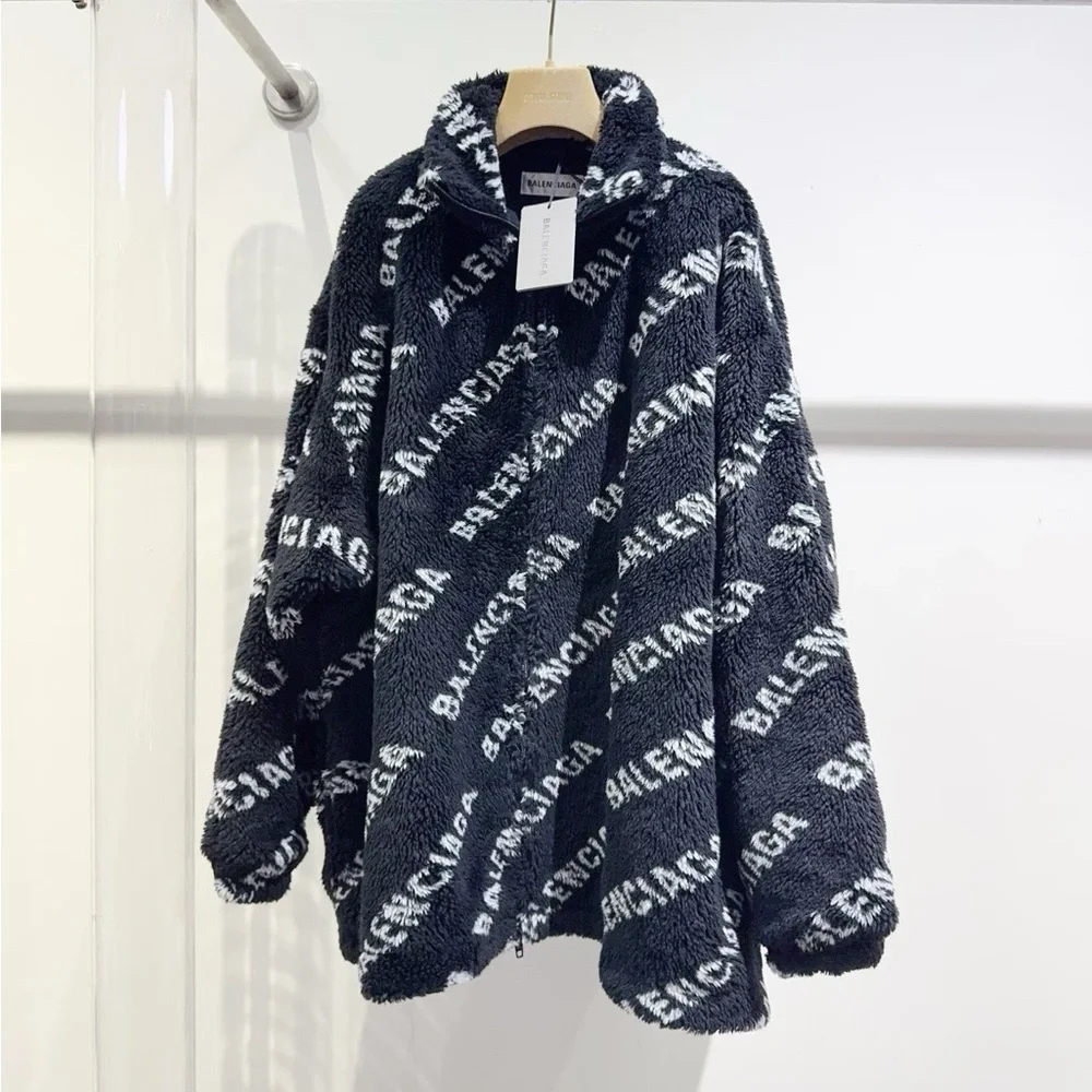 Authentic Balenciaga Black and White Fleece Jacket - Picture 1 of 5